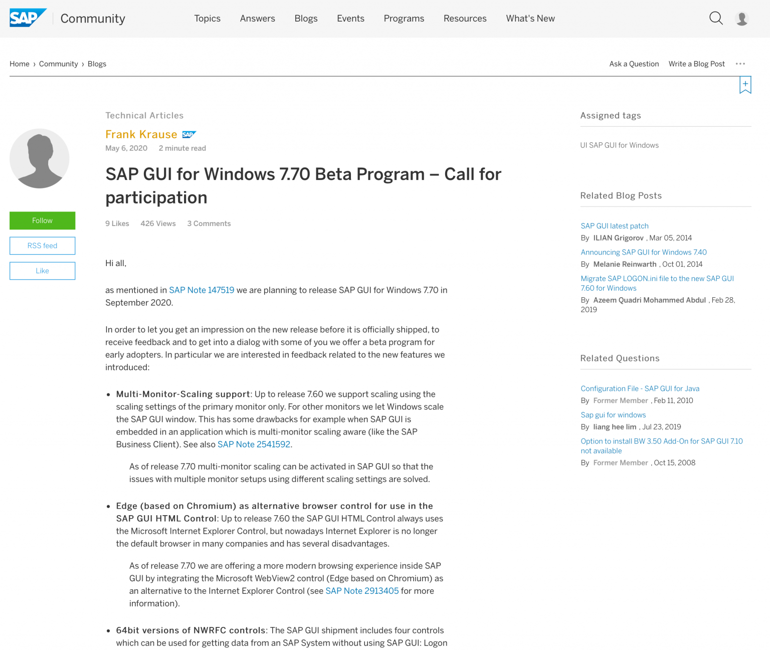 SAP GUI for Windows 7.70 Beta Program Call for participation exxonit